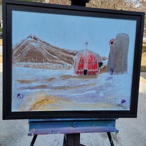 Charming Red Barn Landscape Painting